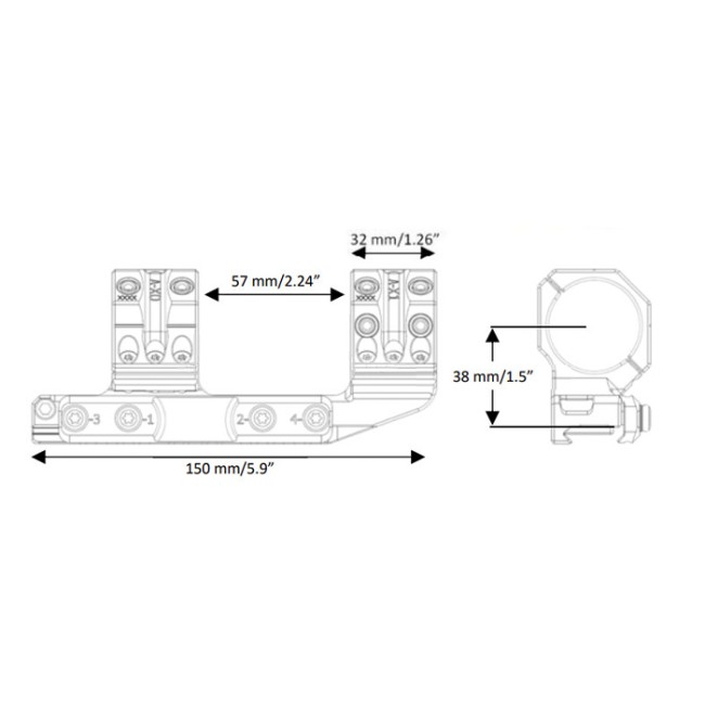 SP-4016 Тактический кронштейн Spuhr кольца 34мм на Picatinny/Weaver L=150мм KR=40мм Н=38мм фото 21