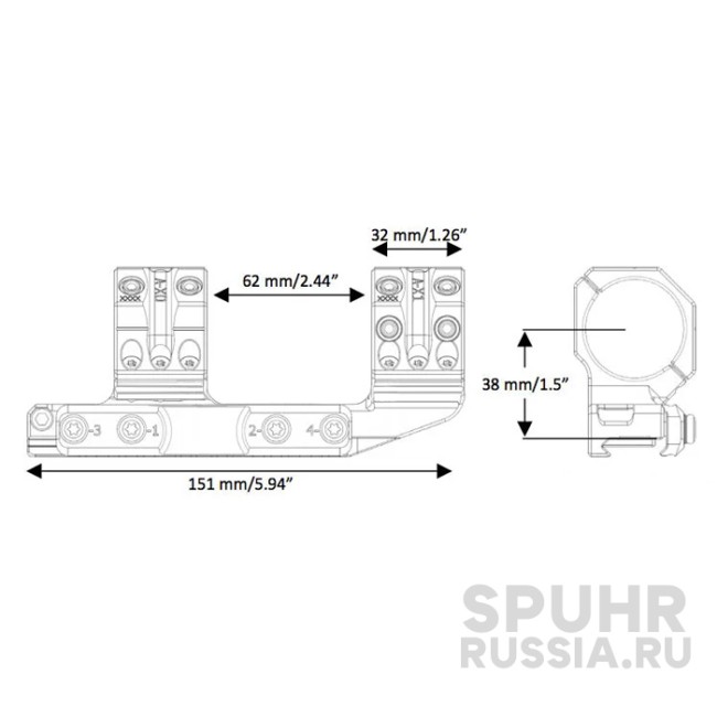 QDP-3016 Тактический быстросъемный кронштейн Spuhr кольца 30мм на Picatinny KR=40мм H=38мм фото 2 QDP-3016 Тактический быстросъемный кронштейн Spuhr кольца 30мм на Picatinny KR=40мм H=38мм фото 2