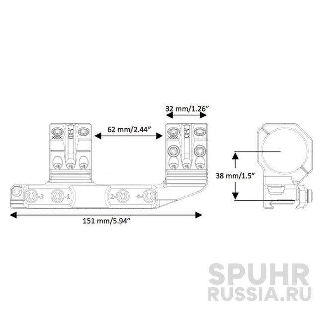 QDP-6016 Тактический быстросъемный кронштейн Spuhr кольца 36мм на Picatinny KR=40мм H=38мм фото 4