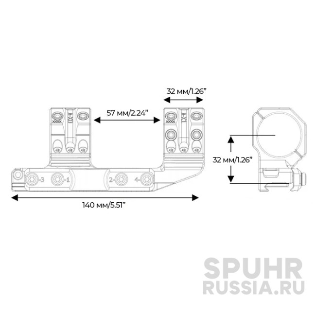 SP-4026 Тактический кронштейн Spuhr кольца 34мм на Picatinny/Weaver L=140мм KR=70мм Н=32мм фото 2 SP-4026 Тактический кронштейн Spuhr кольца 34мм на Picatinny/Weaver L=140мм KR=70мм Н=32мм фото 2