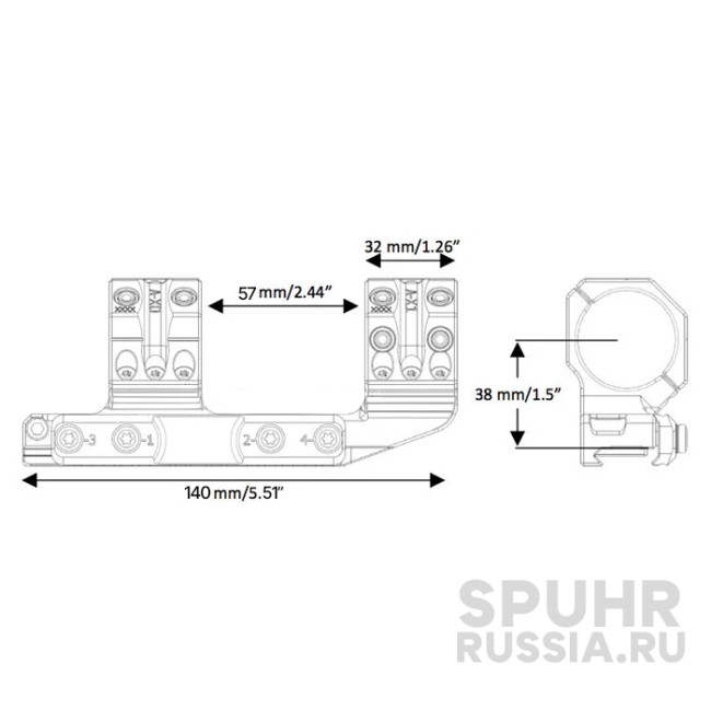 SP-4003B Тактический кронштейн Spuhr кольца 34мм на Picatinny/Weaver для прицелов BEAST L=147мм Н=38мм  фото 2