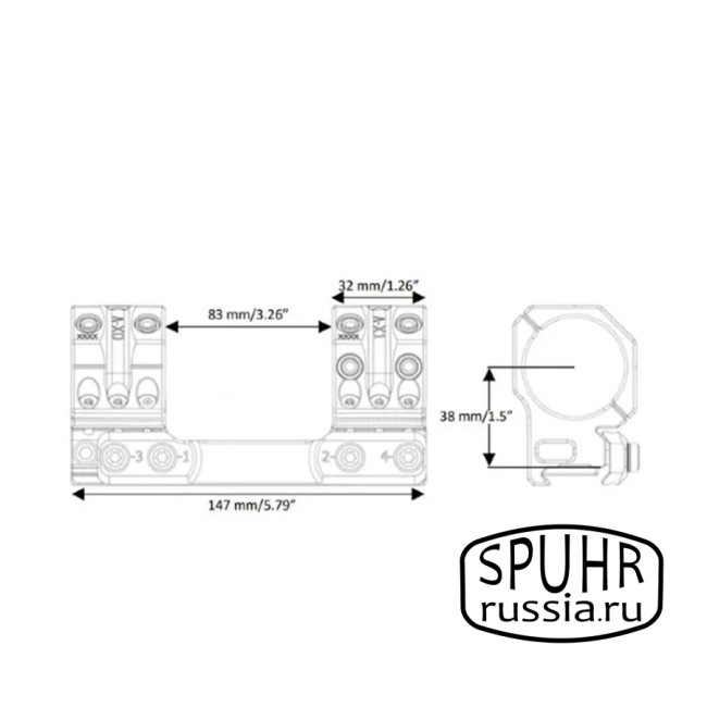 SP-4803B Тактический кронштейн Spuhr кольца 34мм на Picatinny/Weaver для прицелов BEAST наклон 13 MIL/44,4MОА L=147мм Н=38мм фото 2 SP-4803B Тактический кронштейн Spuhr кольца 34мм на Picatinny/Weaver для прицелов BEAST наклон 13 MIL/44,4MОА L=147мм Н=38мм фото 2