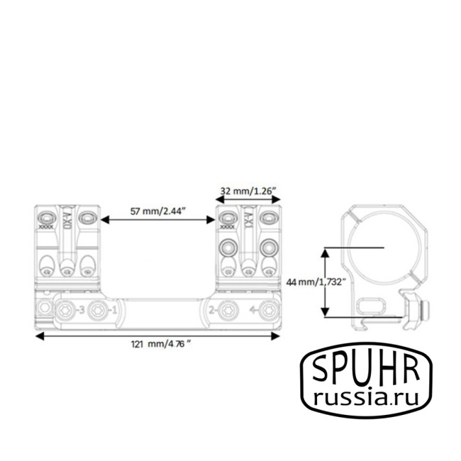 ST-4708 Тактический кронштейн Spuhr кольца 34мм на SAKO TRG наклон 7 MIL/24MOA L=121мм Н=44мм фото 2