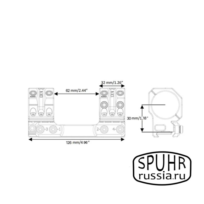 SP-5601 Тактический кронштейн Spuhr кольца 35мм на Picatinny/Weaver наклон 6 MIL/20,6MOA L=126мм H=30мм фото 2