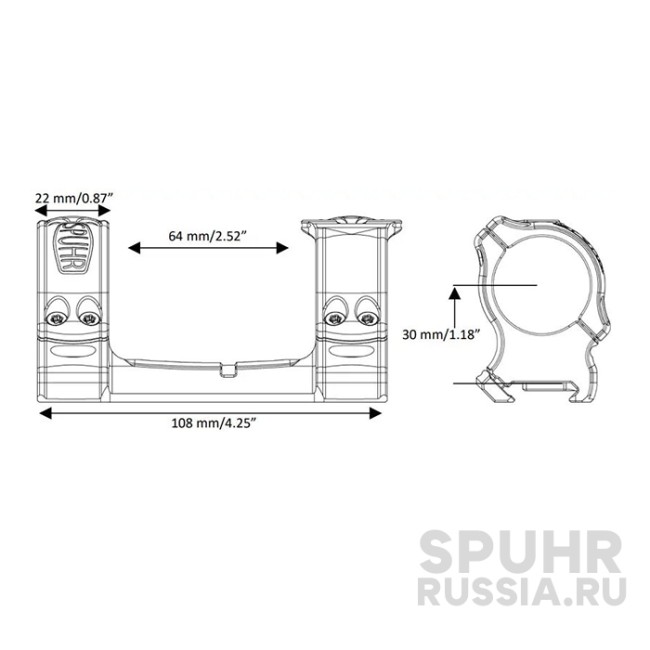 SCP-3001A Тактический кронштейн Spuhr кольца 30мм на Picatinny/Weaver L=118мм Н=30мм фото 1