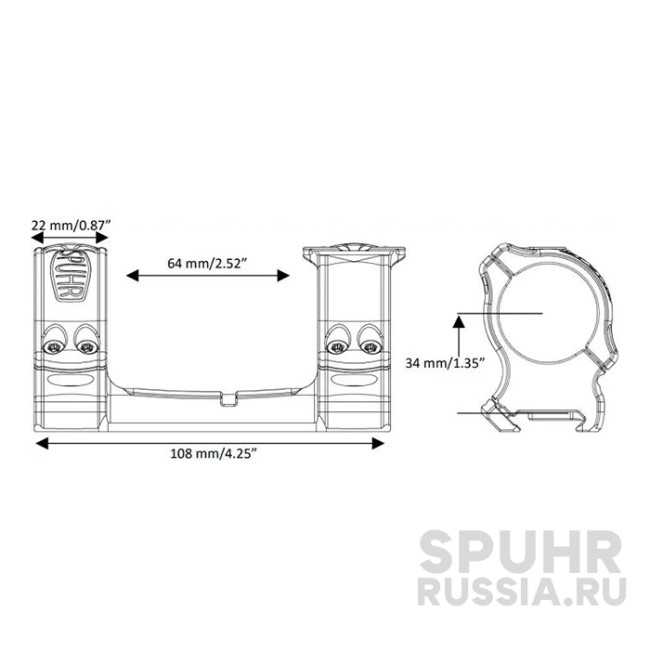 SCP-3006 Тактический кронштейн Spuhr кольца 30мм с одним интерфейсом на Picatinny/Weaver L=118мм Н=34мм фото 2