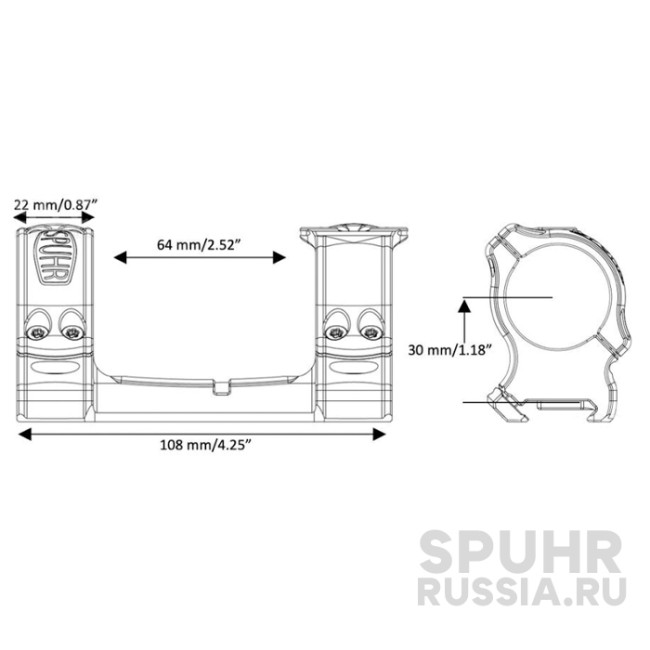 SCT-3006 Кронштейн SPUHR D30мм для установки на Sako TRG, H34мм, Hunting без наклона с дополнительной планкой (охотничья серия) фото 2