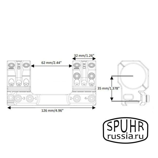 SS-3601 Тактический кронштейн Spuhr 30мм на призму 11мм (Sauer STR) наклон 6 MIL/20,6MOA L=126мм H=35мм фото 2