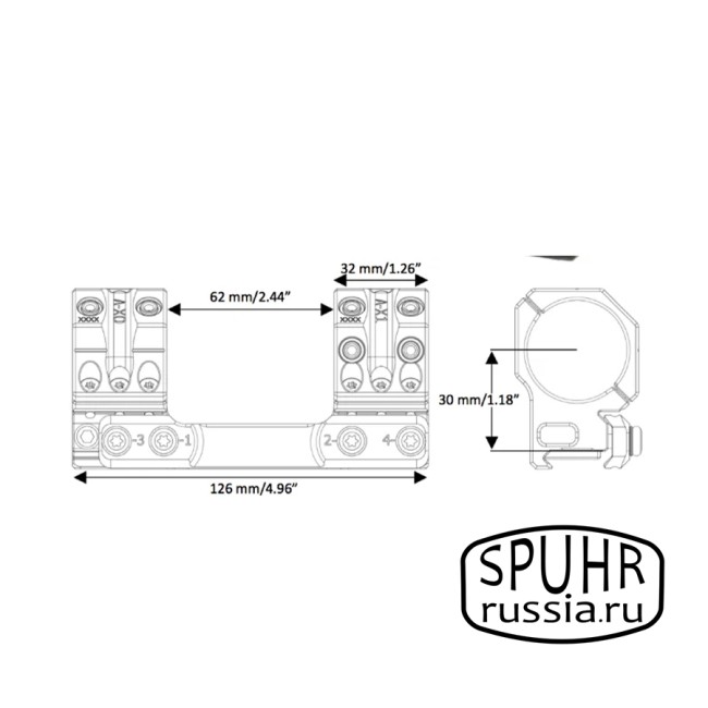 SP-7001 Тактический кронштейн SPUHR D40мм для установки на Picatinny, H30мм, без наклона фото 2